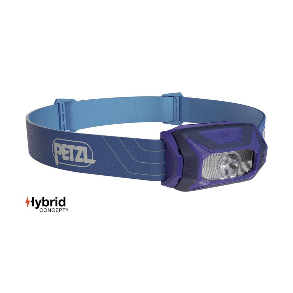 Petzl TIKKINA Headlamp Single Wide Beam Pattern with Adjustable Head Strap Running Headlamp 300 Lumens in Blue
