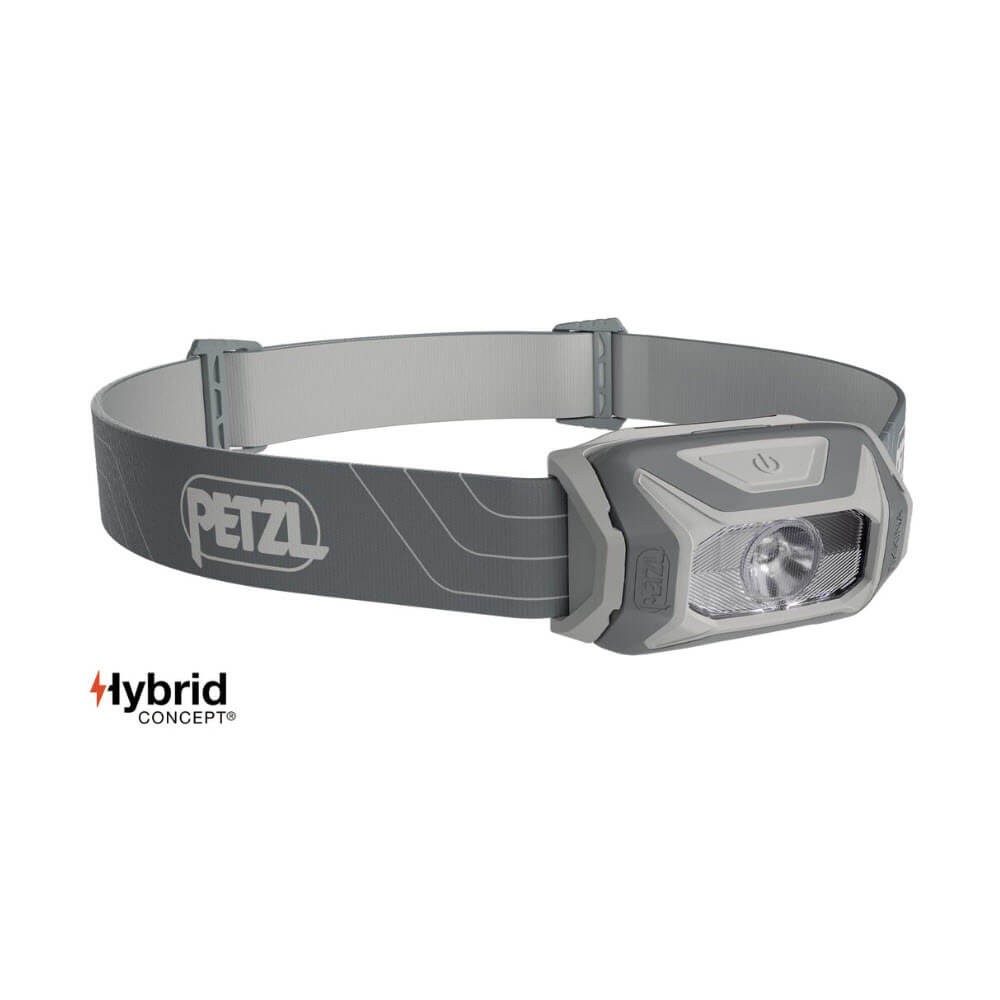 Petzl TIKKINA Headlamp Single Wide Beam Pattern with Adjustable Head Strap Running Headlamp 300 Lumens in Gray