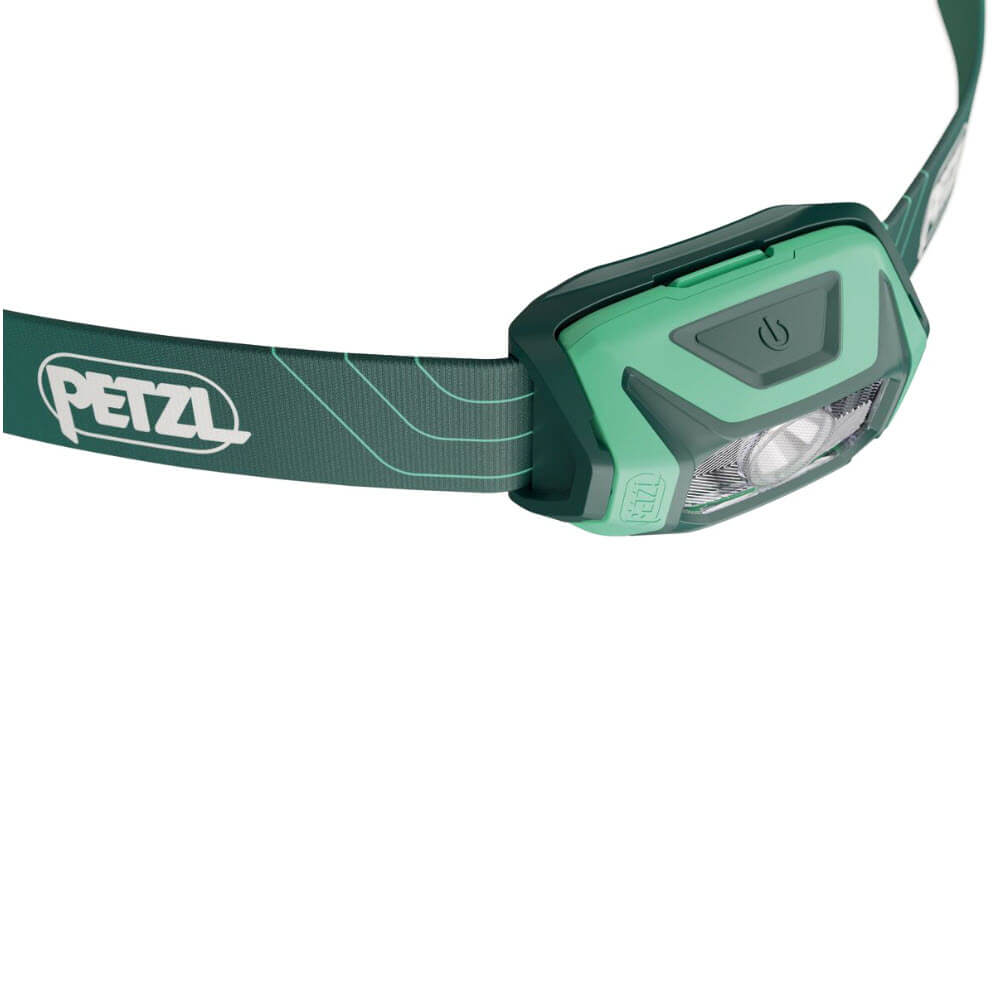 Petzl TIKKINA Headlamp Single Wide Beam Pattern with Adjustable Head Strap Running Headlamp 300 Lumens in Green Top View