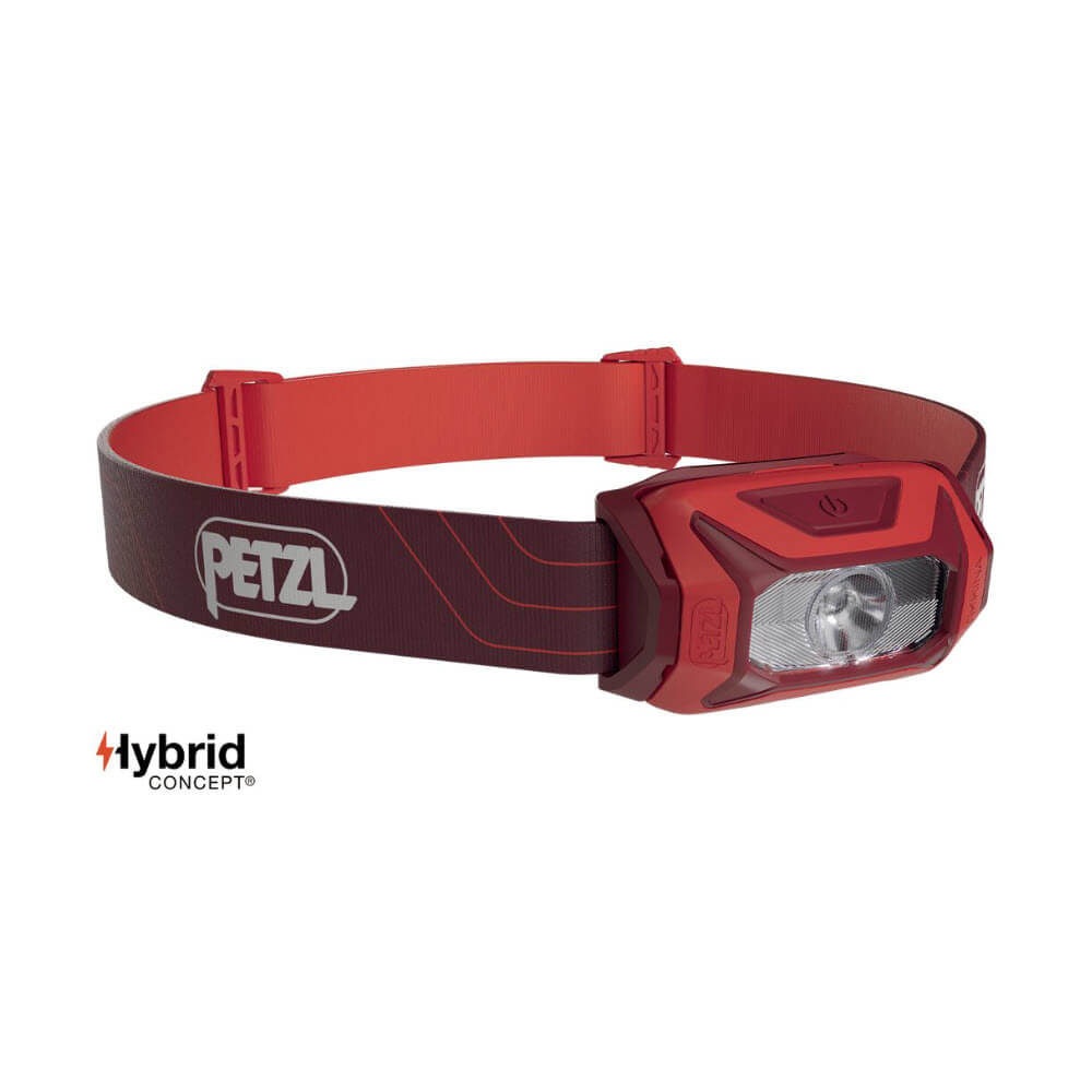 Petzl TIKKINA Headlamp Single Wide Beam Pattern with Adjustable Head Strap Running Headlamp 300 Lumens in Red