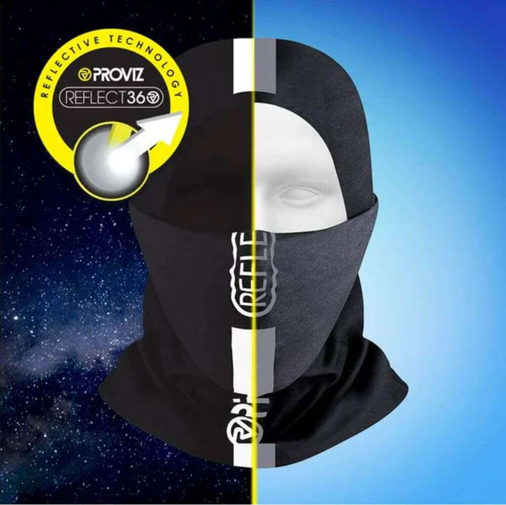 Proviz REFLECT360 reflective multifuncational headwear. Windproof and breathable for running and cycling. Neck gaiter and neck tube for running and cycling