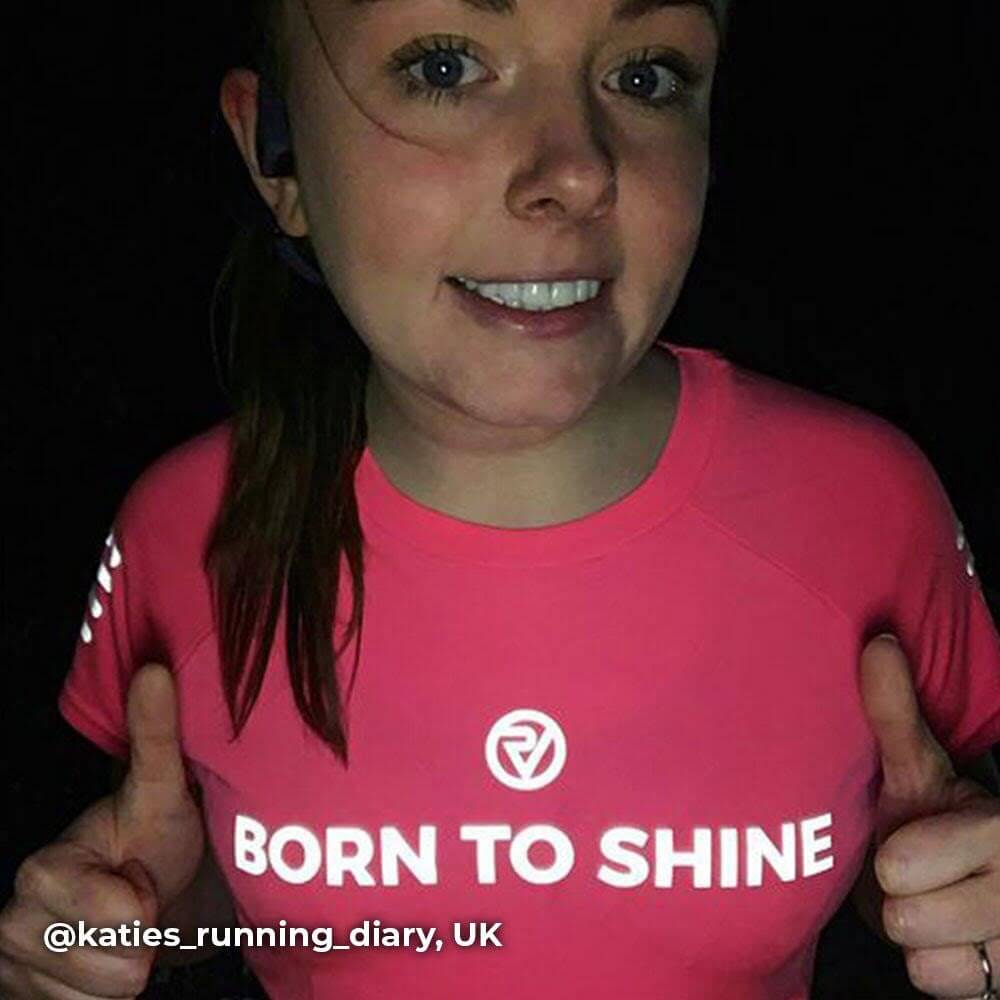 Proviz Born to Shine Womens short sleeved running top moisture wicking lightweight and breathable. Reflective details and neon fluorescent pink colours