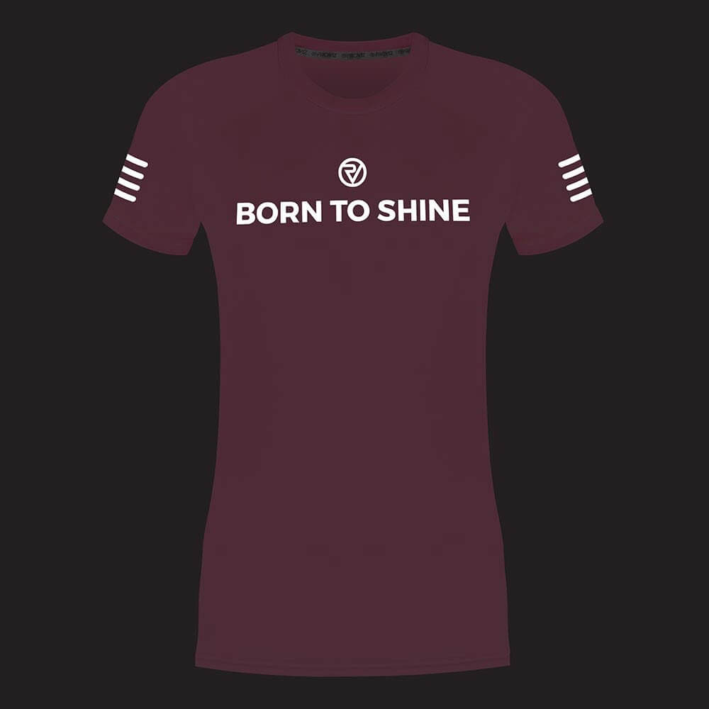 Proviz Born to Shine Womens short sleeved running top moisture wicking lightweight and breathable. Reflective details and neon fluorescent pink colours