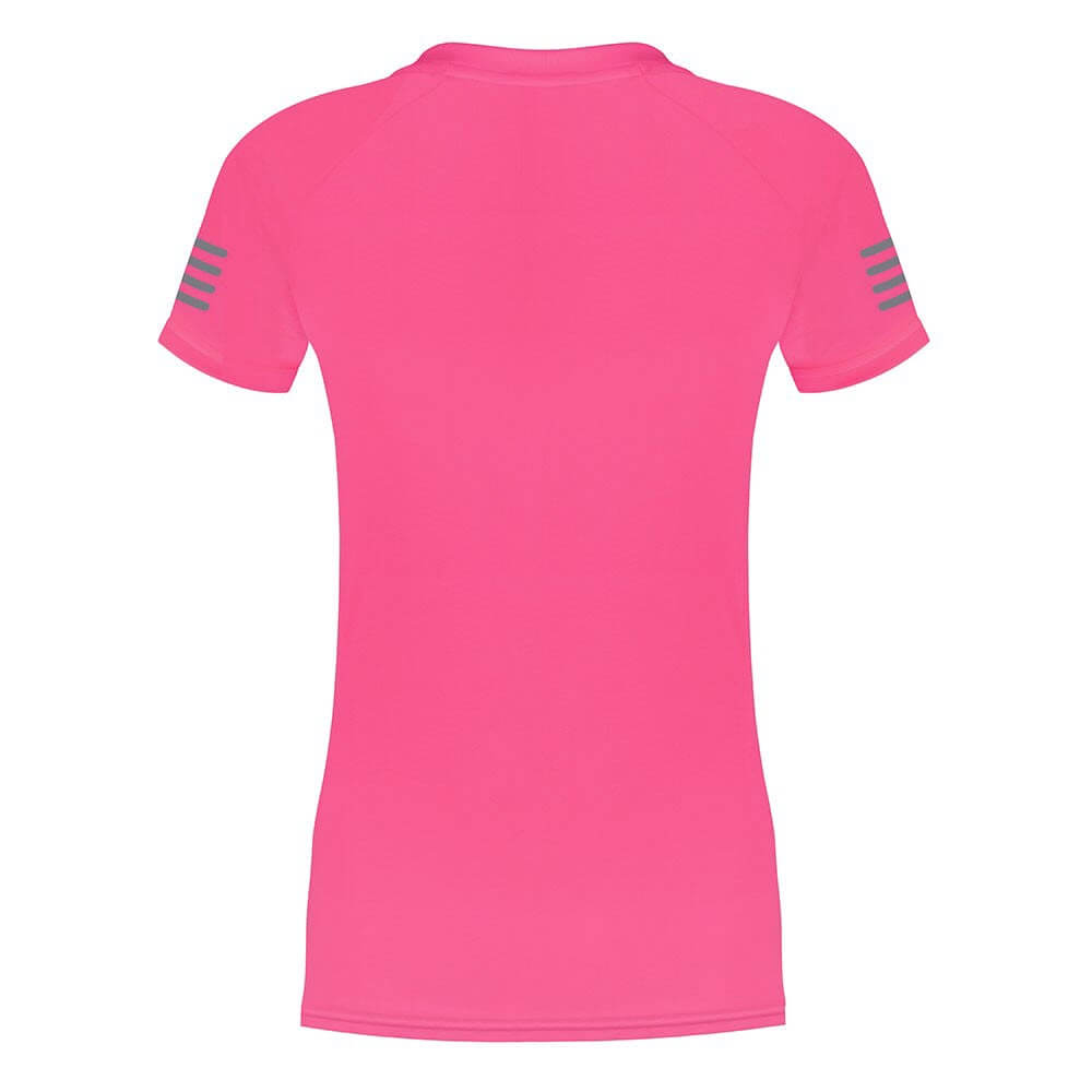 Proviz Born to Shine Womens short sleeved running top moisture wicking lightweight and breathable. Reflective details and neon fluorescent pink colours