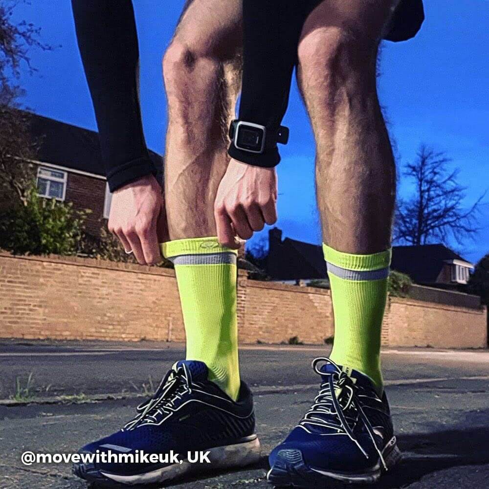 Proviz Classic Airfoot Running or cycling socks with bright neon fluorescent colours and reflective banding