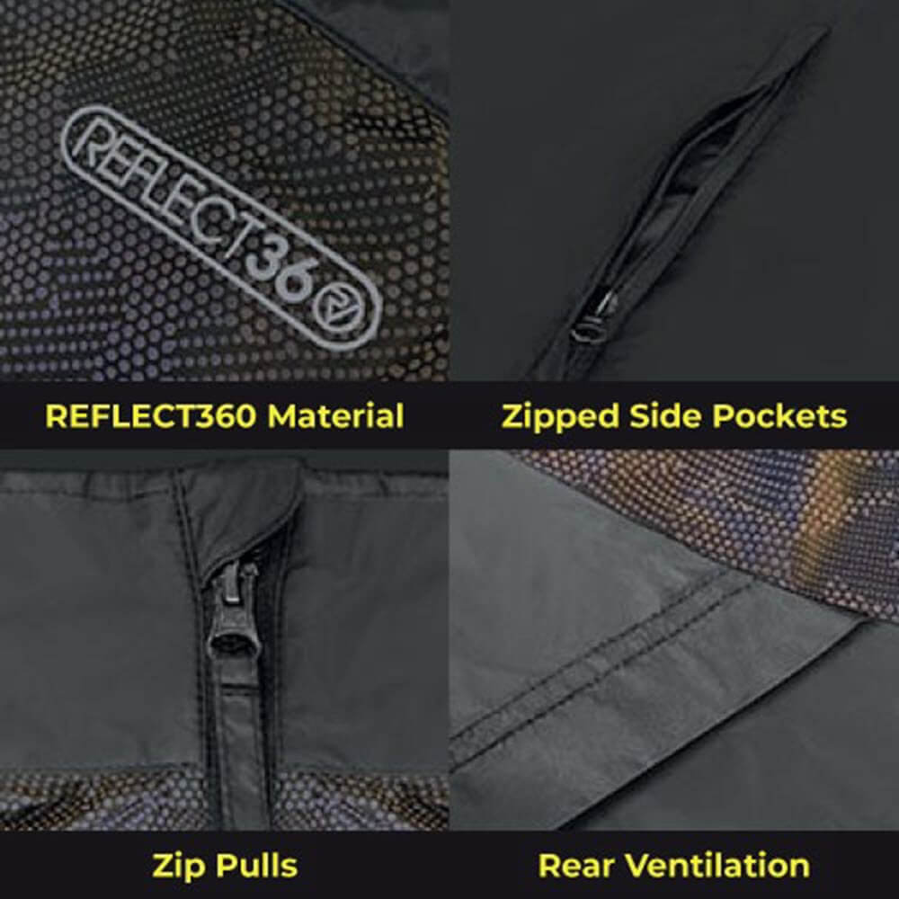 Mens Water resistant, rainbow reflective windproof lightweight proviz explorer black running gilet