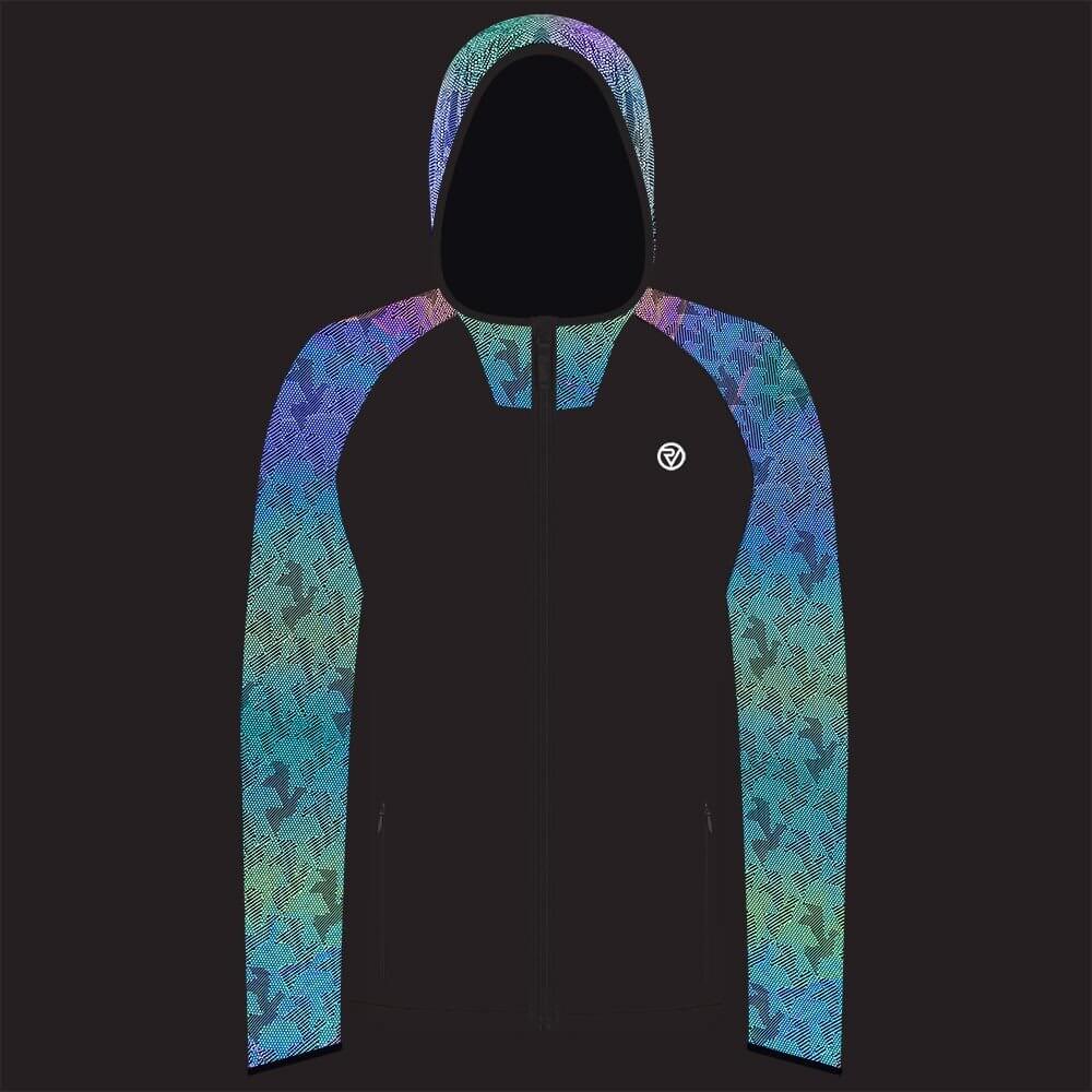 Proviz REFLECT360 Explorer Mens lightweight breathable windproof water resistant rainbow reflective running jacket with hood