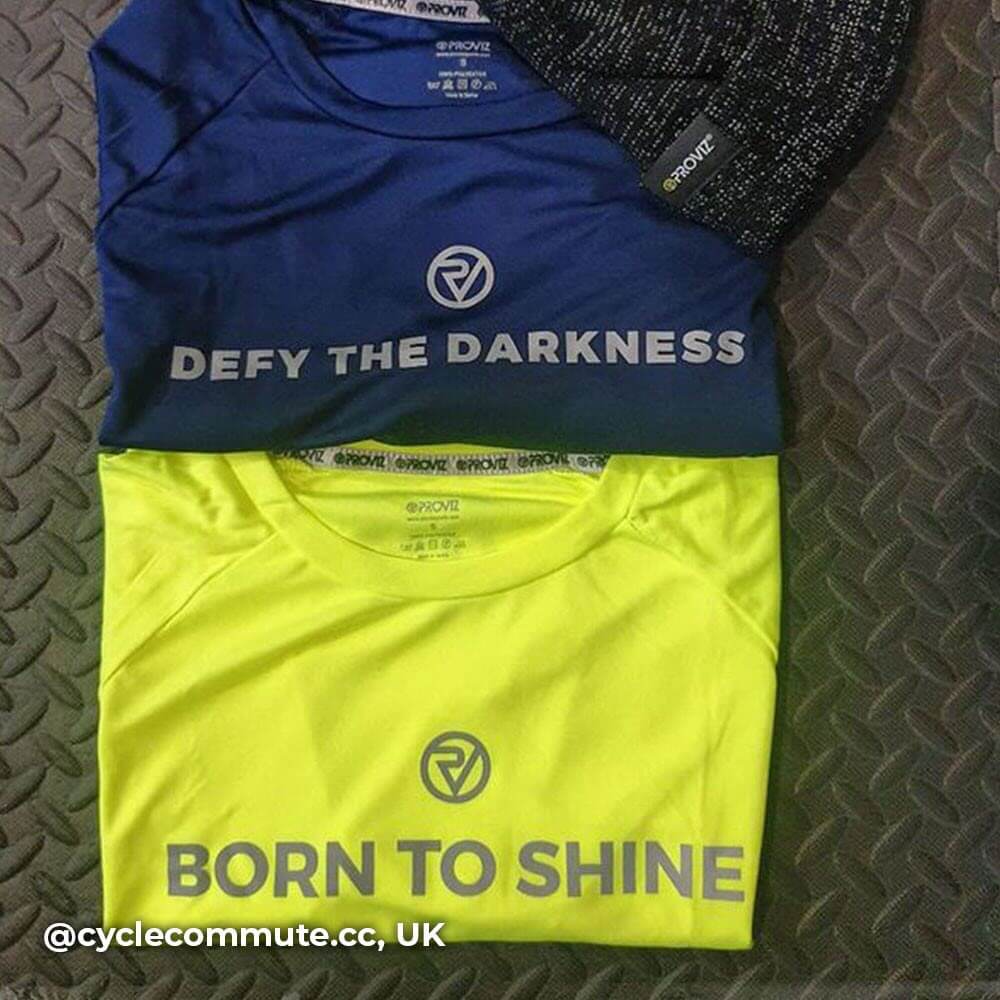 Proviz mens long sleeve running top breathable and moisture wicking. Reflective details to increase visibility and motivational statement