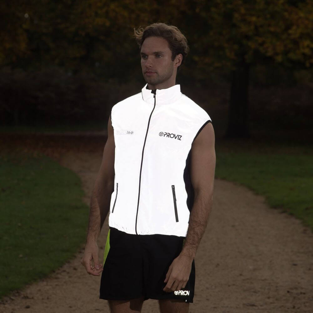 Proviz REFLECT360 mens reflective gilet for running or cycling. Breathable with high visiblity