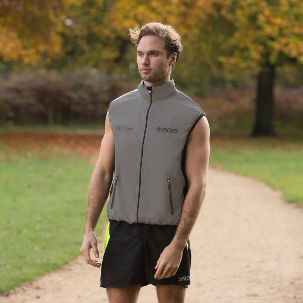 Proviz REFLECT360 mens reflective gilet for running or cycling. Breathable with high visiblity