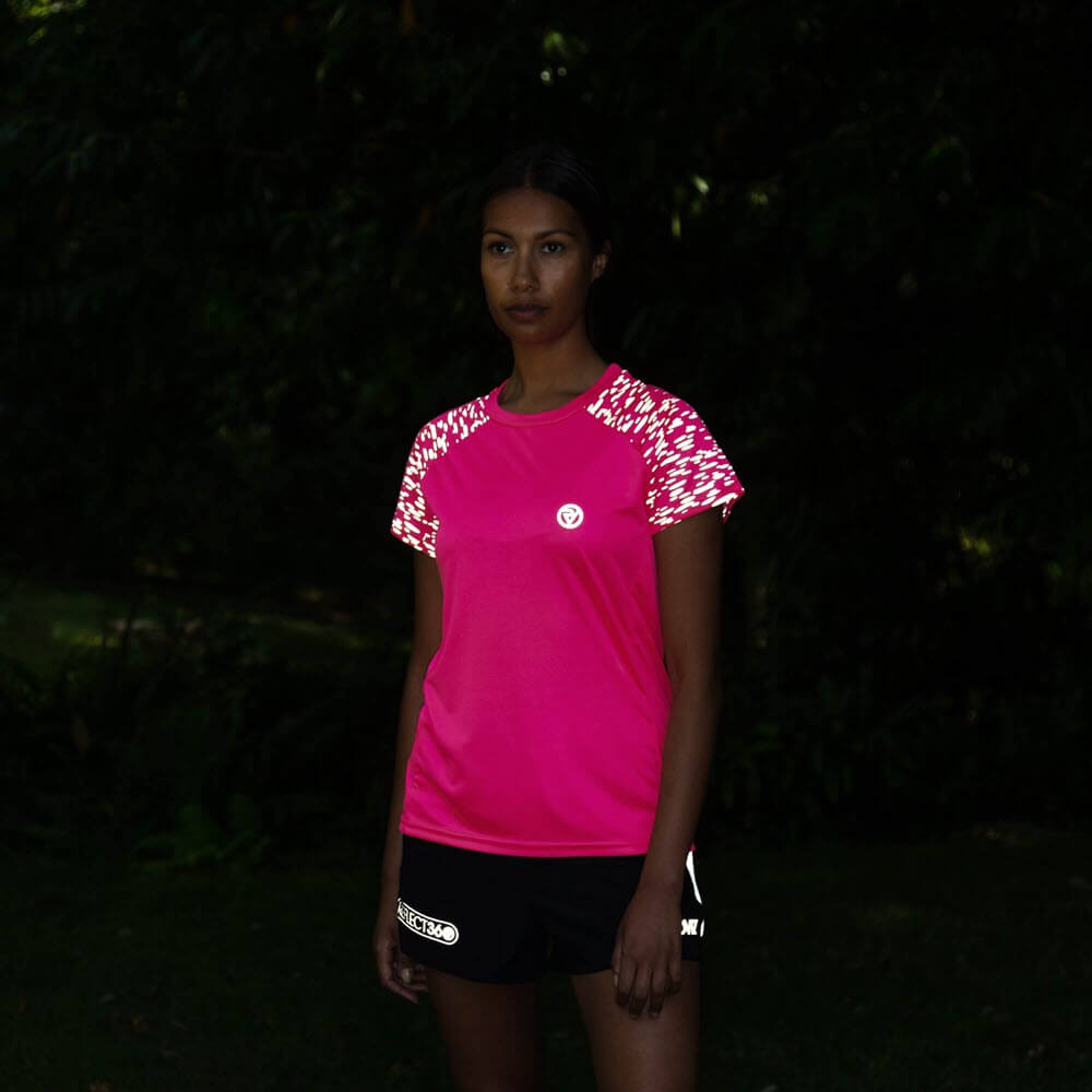 Proviz REFLECT360 Womens Short Sleeve Running Top. Breathable and moisture wicking with large reflective details for visibility.