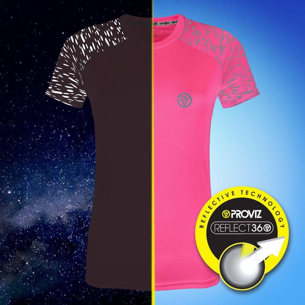 Proviz REFLECT360 Womens Short Sleeve Running Top. Breathable and moisture wicking with large reflective details for visibility.