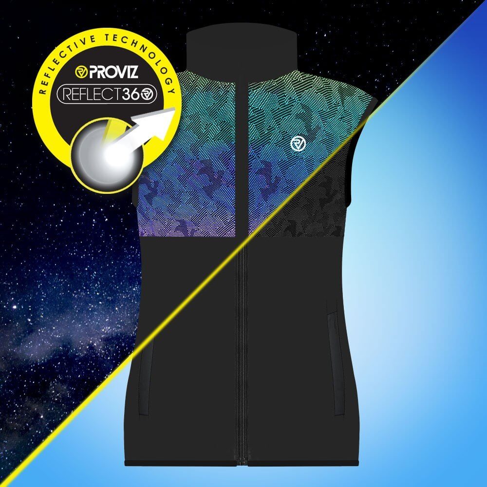 Proviz REFLECT360 Explorer Womens lightweight, breathable, rainbow reflective windproof running gilet