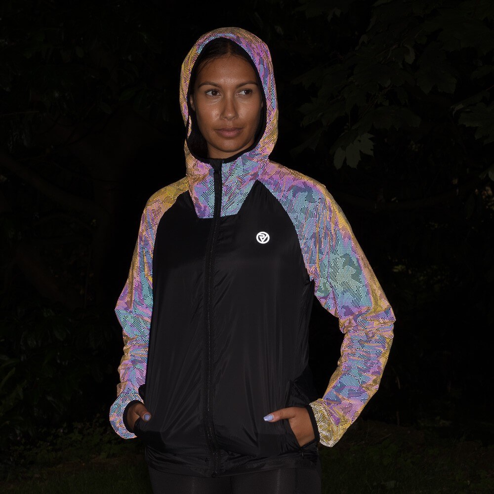 Proviz REFLECT360 Explorer Womens lightweight running jacket rainbow reflective breathable windproof and water resistant