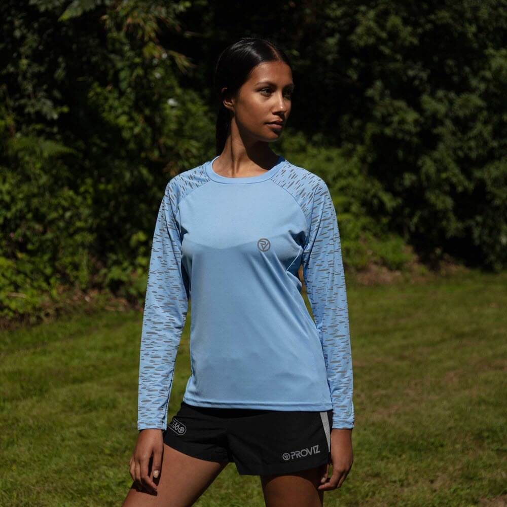 Proviz REFLECT360 Womens Long Sleeve Running Top. Reflective pattern details moisture wicking, breathable and lightweight