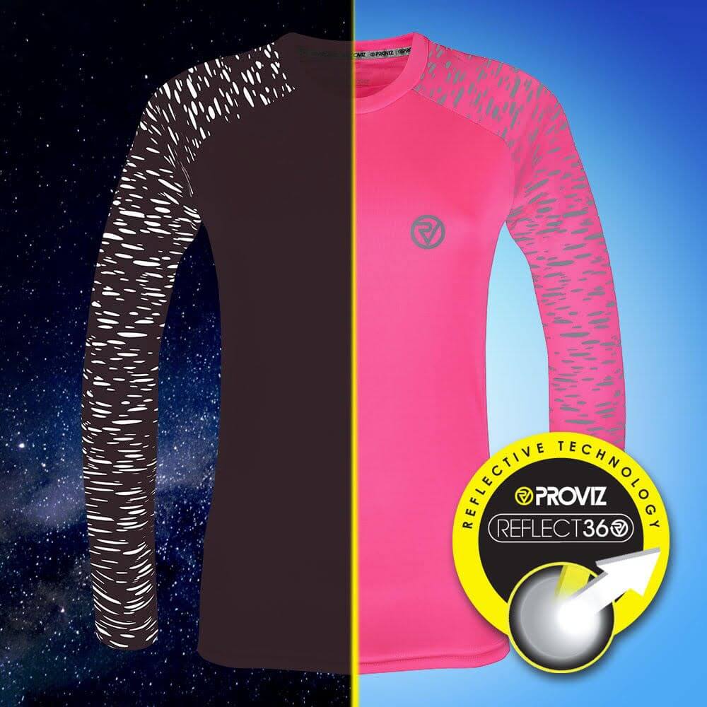 Proviz REFLECT360 Womens Long Sleeve Running Top. Reflective pattern details moisture wicking, breathable and lightweight