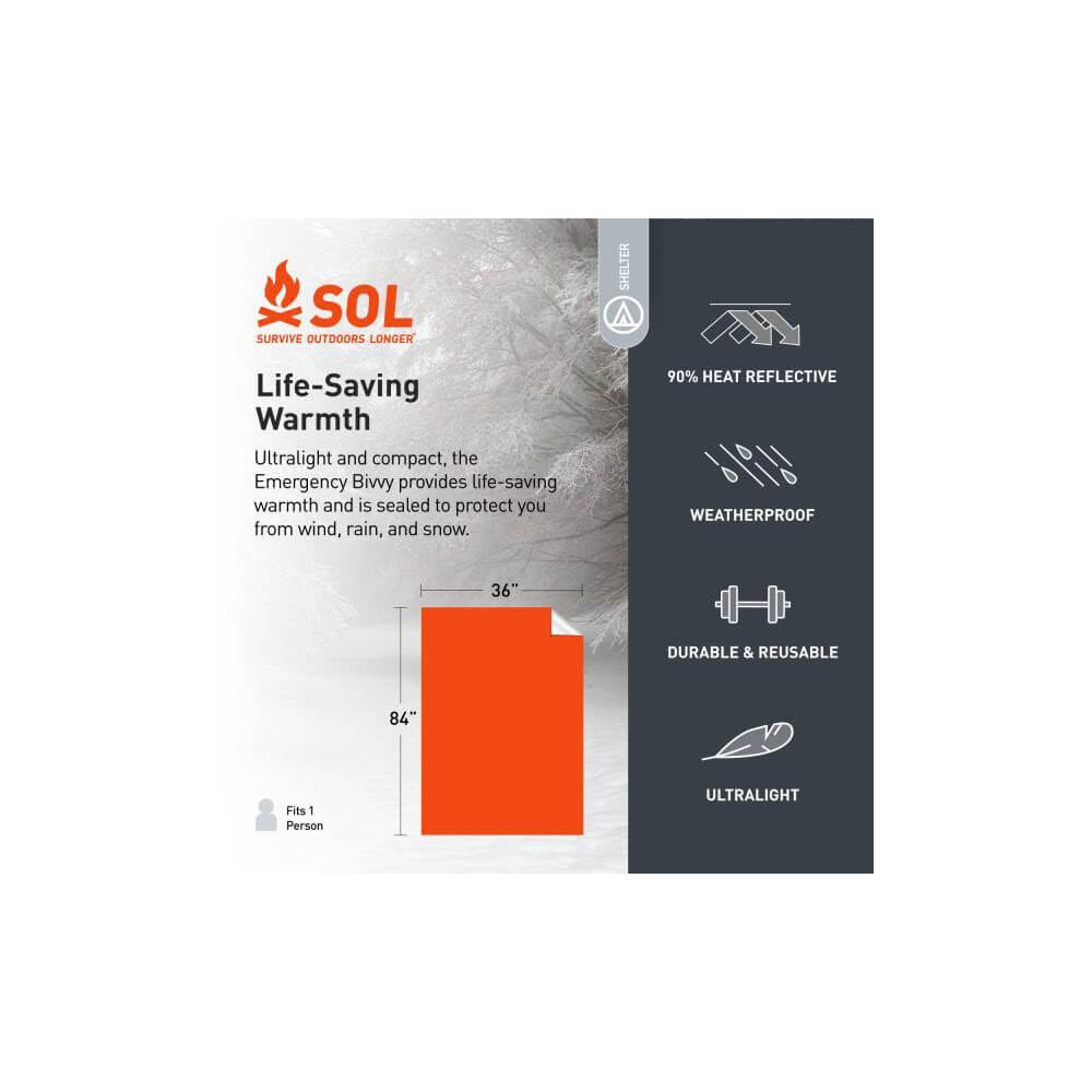 SOL Emergency Bivvy Emergency Sleeping Bag and Emergency Heat Blanket for Runners, Hikers and Adventurers