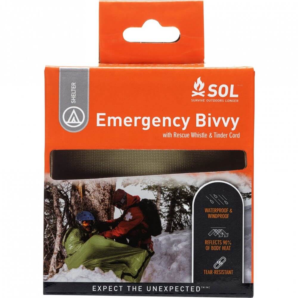 SOL Emergency Bivvy Heat Sleeping Bag with Tinder Cord and Emergency Whistle in Green