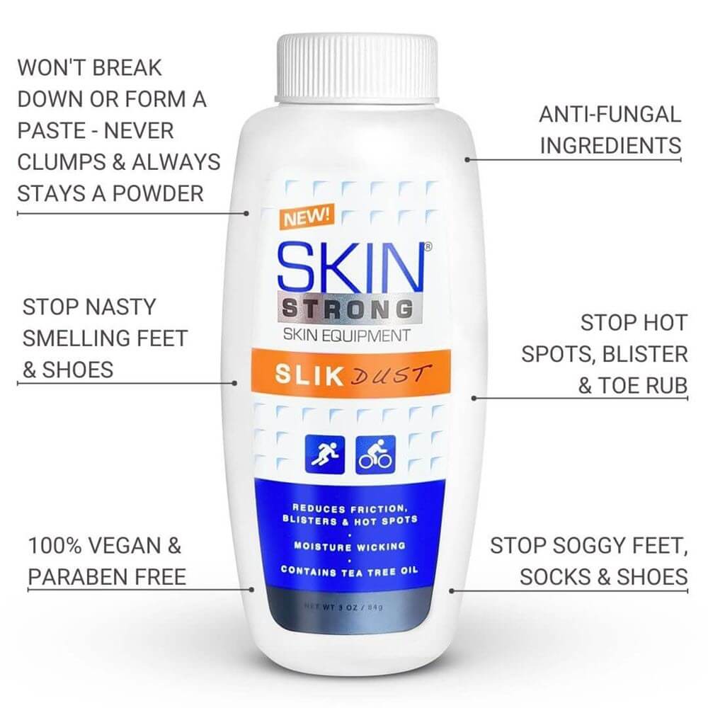 Skin Strong DUST foot powder. Prevent blisters, prevent hot spots, prevent smelly and soggy feet