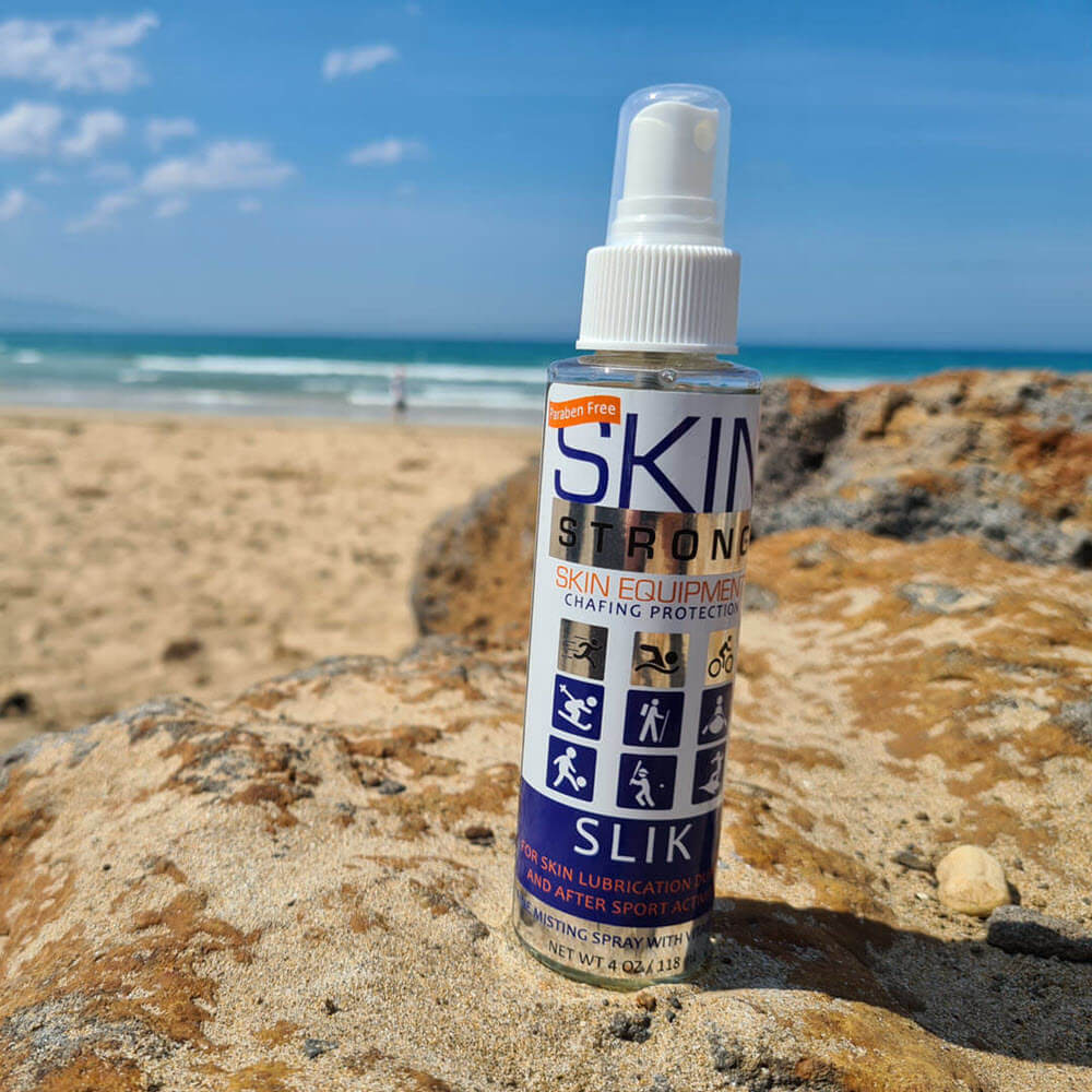 Skin Strong SLIK anti-chafe spray, anti-blister spray. Stop thigh Rub and Stop Blisters