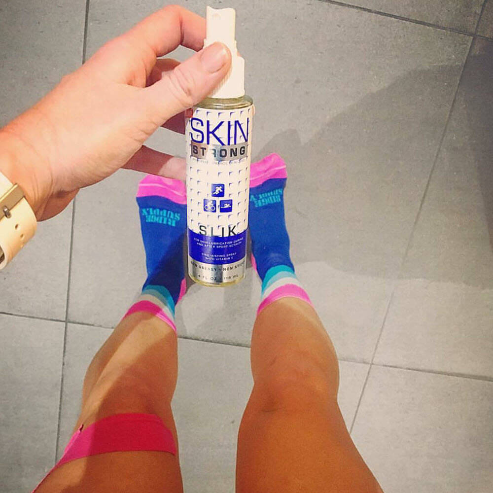 Skin Strong SLIK anti-chafe spray, anti-blister spray. Stop thigh Rub and Stop Blisters