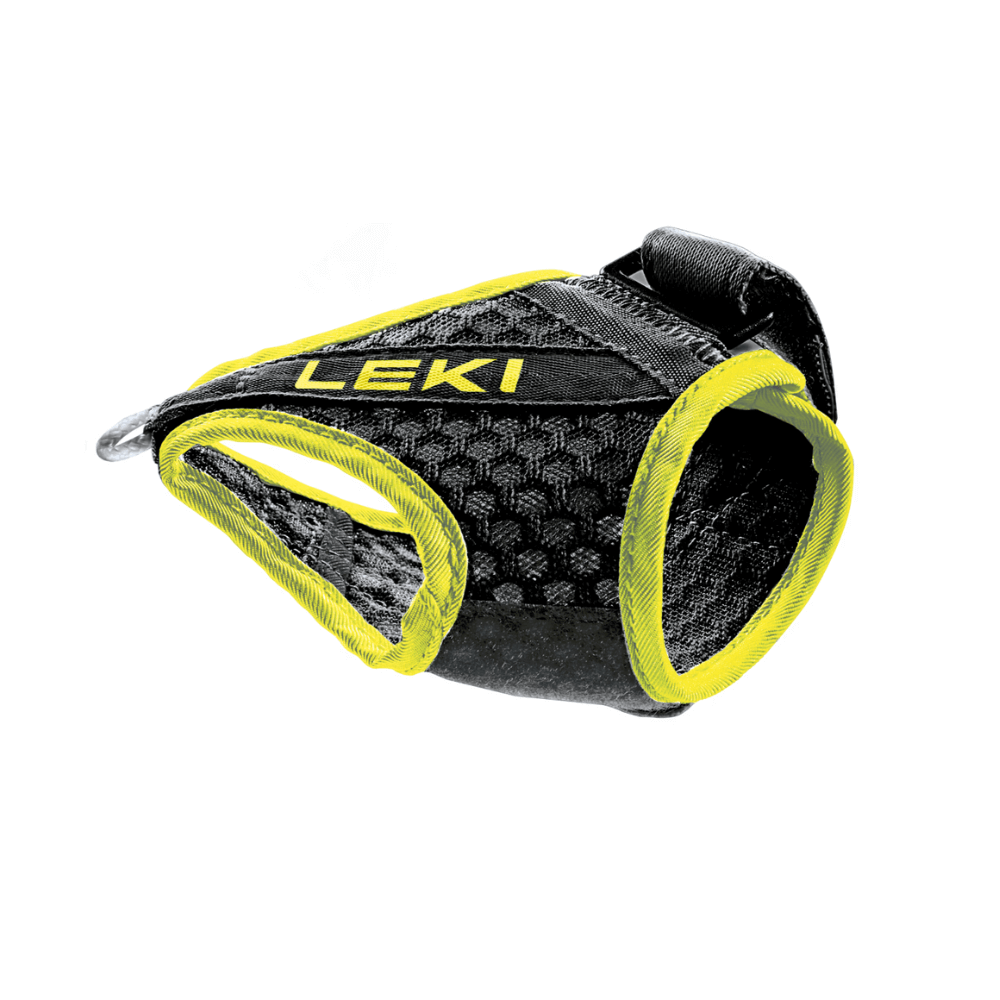 Black and yellow Leki glove on a white background