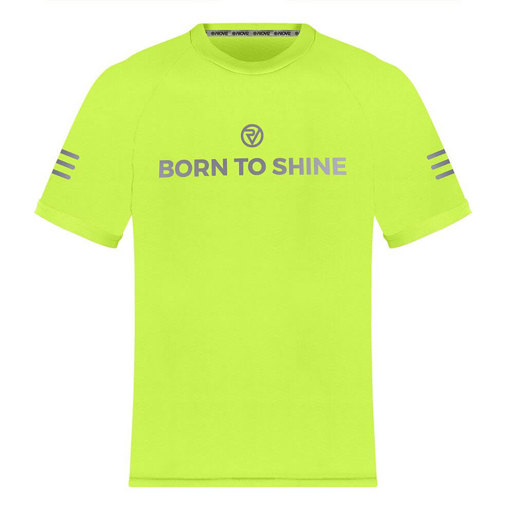 Proviz mens short sleeve running top with reflective visibility and neon fluorescent colour moisture wicking and breathable